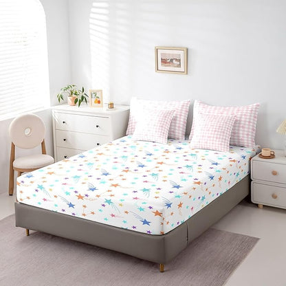 Feelyou Pink Bow Comforter Set with Sheets Queen Size Kids Bowknot Pliad 7 Pieces Bedding Set for Boys Girls Teens Gift for Girls Women Grid Bed in a Bag Breathable Princess Décor Bed Set