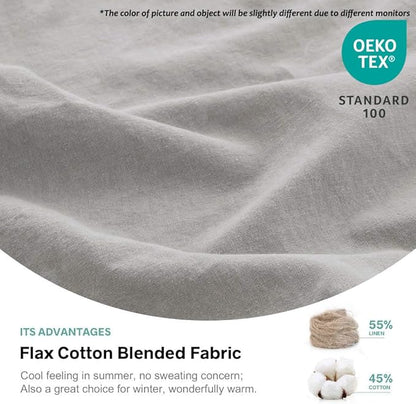 Simple&Opulence Belgian Linen Sheet Set Solid Color - 3 Pieces (1 Flat Sheet, 1 Fitted Sheet & 1 Pillowcase) Natural Flax Cotton Blend Soft Breathable Farmhouse Bedding - Twin Size, Grey