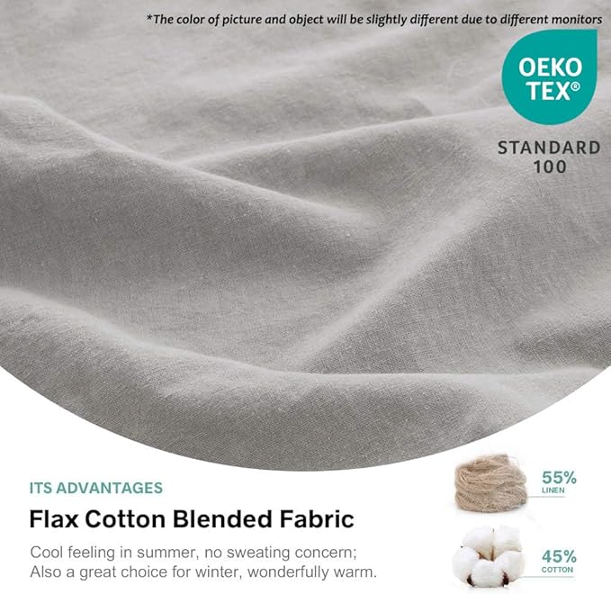 Simple&Opulence Belgian Linen Sheet Set Solid Color - 4 Pieces (1 Flat Sheet, 1 Fitted Sheet & 2 Pillowcases) Natural Flax Cotton Blend Soft Breathable Farmhouse Bedding - Queen Size, Grey