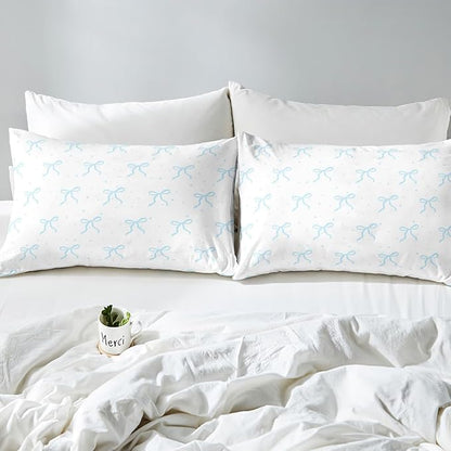 Erosebridal Kids Blue Bow Knot Bedding Set Toddler Size, Kawaii Bowknot Comforter Set for Youth Teens Adults Bedroom, Dreamy Princess Down Comforter, Princess Galaxy Stars Quilt with 1 Pillowcase
