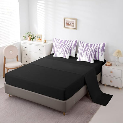Erosebridal 7Pcs Lavender White Boho Queen Comforter Set,Geometric Stripes Striped Abstract Bed in A Bag for Women Men Adults Teens,Modern Art Aesthetic Violet Purple Ink Quilt Set with Pillowcases