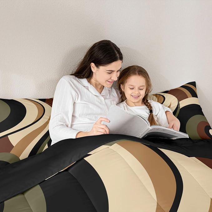 Green Brown Spiral King Bedding Set for Adult Women Men Modern Swirls Stripes Abstract Comforter Sets for Minimalists Boho Aesthetic Geometric Bed Sets Graffiti Art Lines Quilt Duvet Insert
