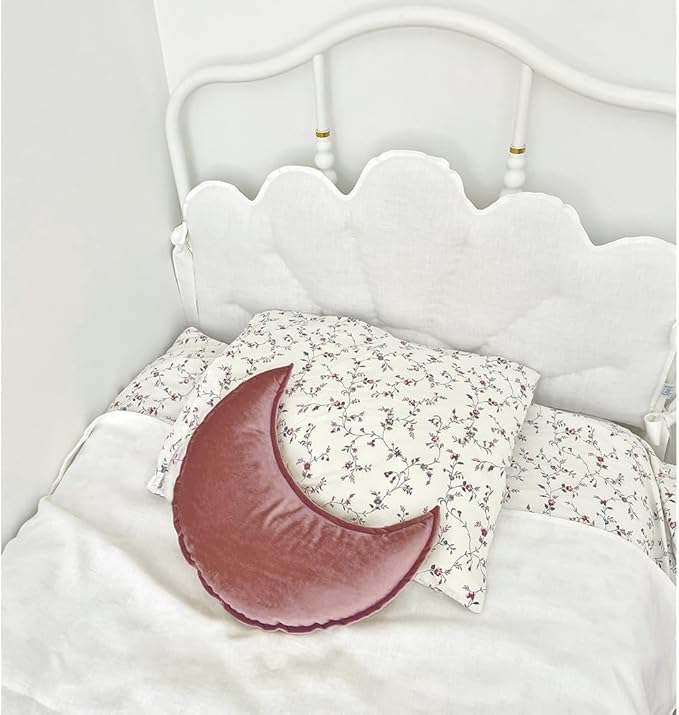 Moon Shaped Throw Pillow Star Couch Cushion Decorative Pillows Fluffy Velvet Stars Home Decor Plush for Bedroom (Moon, Dusty Pink)