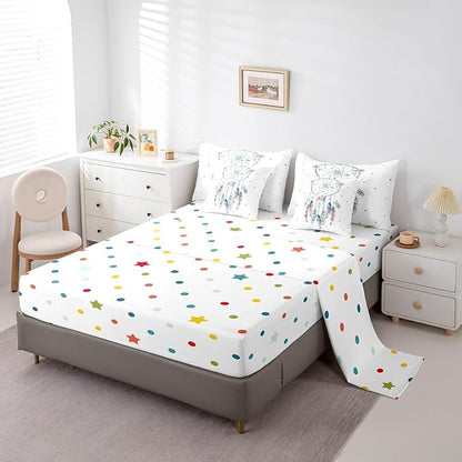 Bohemian Dreamcatcher Bedding Comforter Sets 7pcs Hippie Boho Dream Catcher Bed in a Bag, White Twin Bedding Sets Tribal Nordic Feathers Comforter Set, Exotic Style Ethnic Bedding Sets & Collections