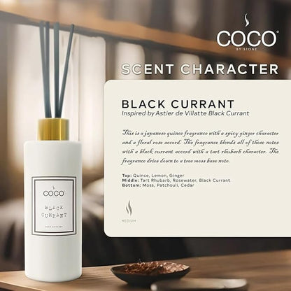 Coco by Stone 5oz Reed Diffuser (Black Currant) – Luxury Scented Oil Diffuser for Home Aromatherapy, Long-Lasting Vegan Fragrance, Elegant Home Décor and Air Freshener