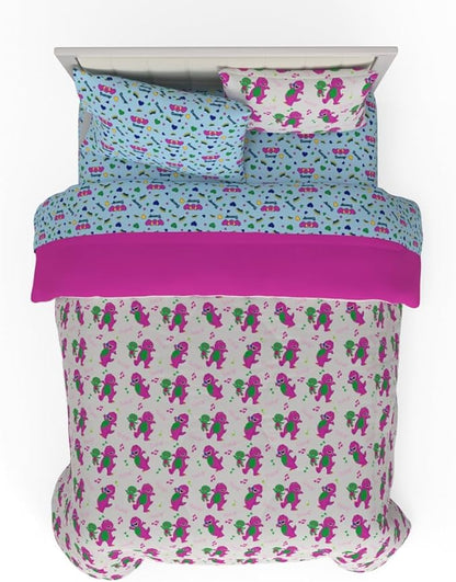 Barney & Friends Bedding 7 Piece Super Soft Reversible Comforter and Sheet Set with Sham, Queen, (Officially Licensed Product) by Franco