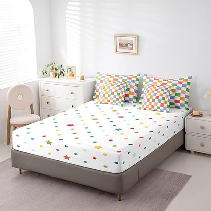 Feelyou Checkered Retro 7 Piece Bedding Set Teen Women Men Rainbow Colorful Plaid Comforter Set with Sheets Twin Size Kids Boys Geometric Vintage Bed in a Bag Modern Groovy Aesthetic Room Decor