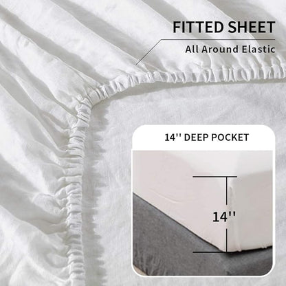 Simple&Opulence Belgian Linen Sheet Set Solid Color - Sheet Set 4PC - Cal King Natural Flax Cotton Blend Soft Bedding Breathable Farmhouse - White, California King