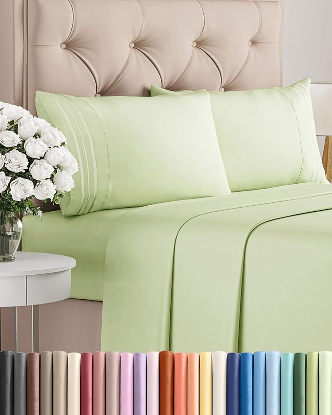 Full Size 4 Piece Sheet Set - Comfy Breathable & Cooling Bed Sheets Set - Hotel Luxury Bedding for Women, Men, Kids, Teens, Boys & Girls - Deep Pockets and Wrinkle Free - Oeko-Tex - Light Sage Green