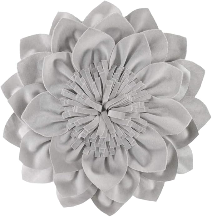 Decorative Throw Pillow 3D Flower Round Pillow Accent Handmade Cushion with Insert for Couch Bed Home Decor 12 Inch (12 inch, Grey)