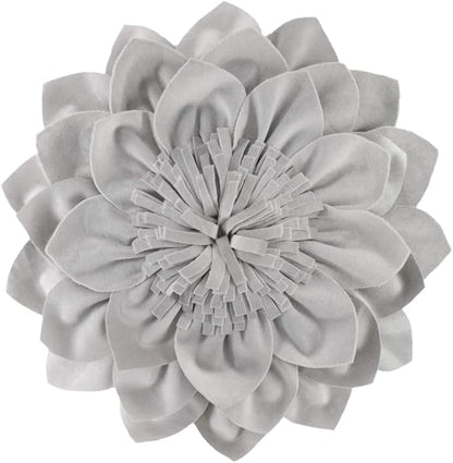 Decorative Throw Pillow 3D Flower Round Pillow Accent Handmade Cushion with Insert for Couch Bed Home Decor 12 Inch (12 inch, Grey)