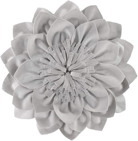 Decorative Throw Pillow 3D Flower Round Pillow Accent Handmade Cushion with Insert for Couch Bed Home Decor 12 Inch (12 inch, Grey)