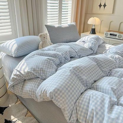 Nayoroom Blue Gingham Comforter Set King Size Plaid Checkered Dorm Bedding Set 3 Pieces Soft Lightweight Farmhouse Grid Comforter for All Seasons (1 Comforter, 2 Pillowcases)