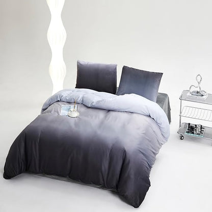 CLOTHKNOW Grey White Fluffy King Comforter Set Velvet Bedding Comforter Sets Soft Gray Comforter with 2 x Pillow Cases