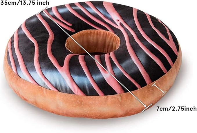 HYSEAS Round Throw Pillow 14 Inch Chocolate Pink Donut, 3D Digital Print Decorative Comfortable Soft Plush Funny Food Shaped Pillow Light Weight Seat Pad Cushion for Couch, Chair, Floor, Sofa