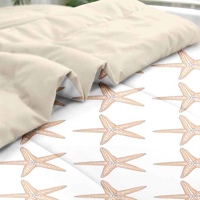 Comforter Set Twin Size, Boho Sea Shells 5 Pcs Bedding for Kids and Adults, Nautical Beach Summer Bed Sheet Sets with Fitted Sheet Pillowcase & Sham for Bedroom Bed Decor
