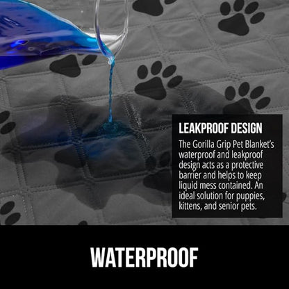 GORILLA GRIP Waterproof Bed Cover for Dogs, 82x68, Gripped Slip Resistant Backing, Leak Proof Washable Dog Blanket Covers Sofa, Couch, Sectional, Crate, Car, RV Seats, Pet Puppy Essentials, Gray Paw