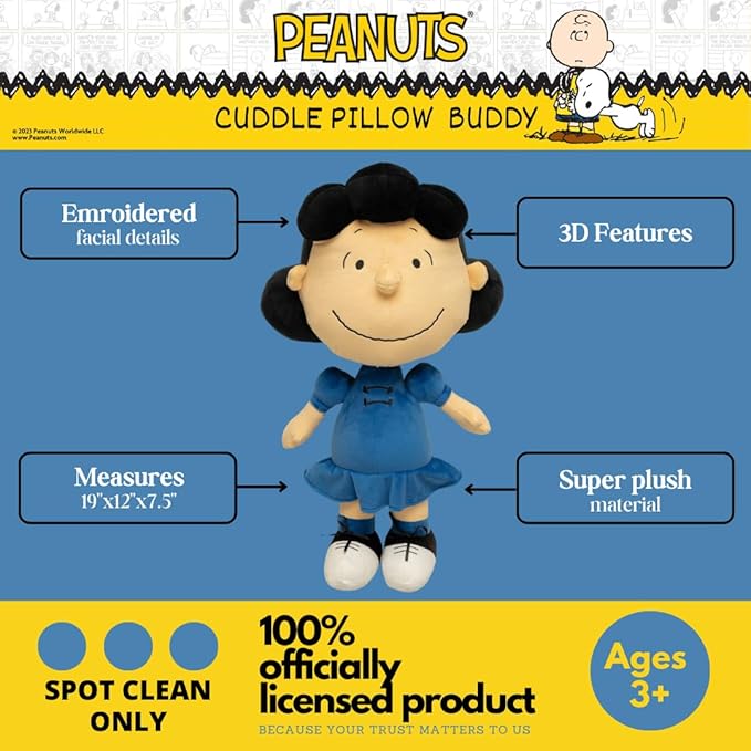 Collectibles Peanuts Lucy Bedding Super Soft Plush Decorative Throw Cuddle Pillow, (Officially Licensed Product) By Franco