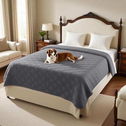 PrinceDeco Grey Dog Blanket Waterproof and Anti-Slip Dog Bed Cover Replacement Washable Pets Blanket Furniture Protector for Couch & Bed,52x82 Inch
