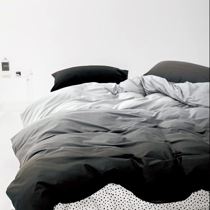 Pureant White Grey Gradient Comforter Sets Twin Women Men Solid White and Grey Bedding Comforters Cotton Modern Plain Dark Gray Gradient Quilts Watercolor Art Bedding Soft Sliver Grey Blankets Warm