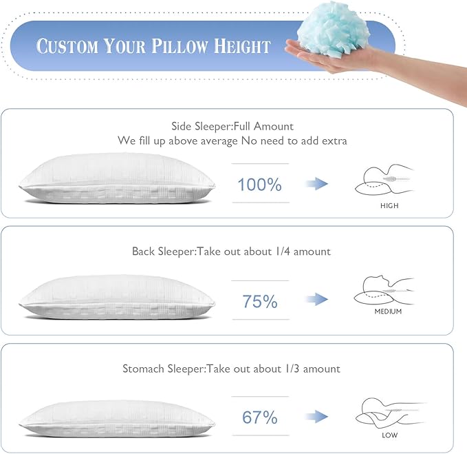 Meoflaw Cooling Pillows for Sleeping Standard Size,Shredded Memory Foam Bed Pillow with Double Sided Material Pillow Case,Adjustable Loft-Slow Rebound Standard Pillow for Side & Back Sleeper