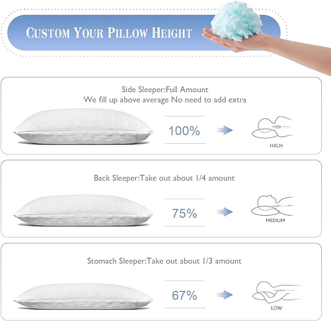 Meoflaw Cooling Pillows for Sleeping Queen Size,Shredded Memory Foam Bed Pillow with Double Sided Material Pillow Case,Adjustable Loft-Slow Rebound Queen Pillow for Side & Back Sleeper