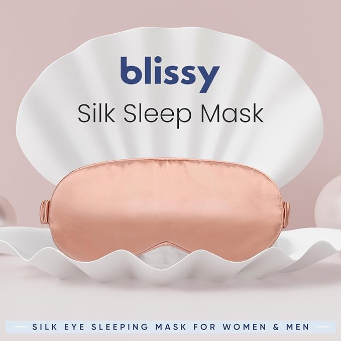 Blissy Silk Sleep Mask - Eye Sleeping Mask for Women & Men for Total Blackout - 100% Pure Mulberry Silk, 22 Momme 6a Fibers - Blindfold Sleep Mask Side Sleeper Eye Cover (Rose)
