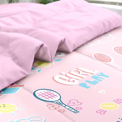 Comforter Set Full Size, Cute Tennis Pink 7 Pcs Bedding for Kids and Adults, Rainbow Ball Flower Bed Sheet Sets with Fitted Sheet 2 Pillowcases & 2 Shams for Bedroom Bed Decor