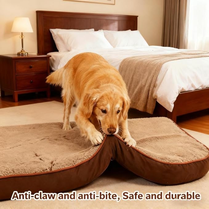 Dog Bed with Waterproof Inner Liner, Removable Cover, Egg Crate Foam Dog Beds, Easy to Clean，30×20Inch，Khaki