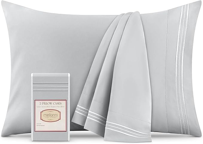 Mellanni Pillow Cases - Luxury, Extra Soft, Cooling Pillow Covers - 2 PC Iconic Collection Pillowcases - Envelope Closure (Standard/Queen 20" x 30", Light Gray)
