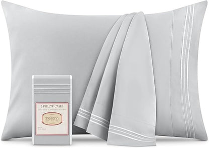 Mellanni Pillow Cases - Luxury, Extra Soft, Cooling Pillow Covers - 2 PC Iconic Collection Pillowcases - Envelope Closure (Standard/Queen 20" x 30", Light Gray)