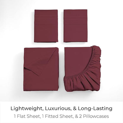 Mellanni Full Sheets Set - 4 PC Iconic Collection Bedding - Hotel Luxury, Extra Soft, Cooling Bed Sheets - Wrinkle, Fade, Stain Resistant (Full, Burgundy)