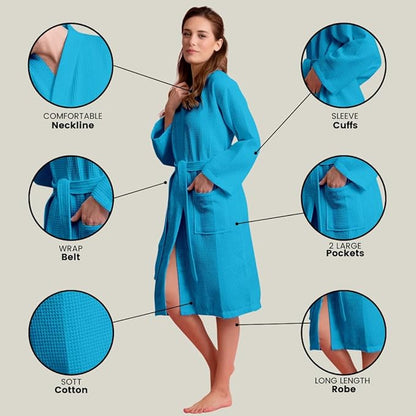 Luxurious Bathrobe for Women - Soft & Absorbent - Lightweigh & Comfort - Long & Kimono - Waffle & Cotton - Hotel/Spa Robe