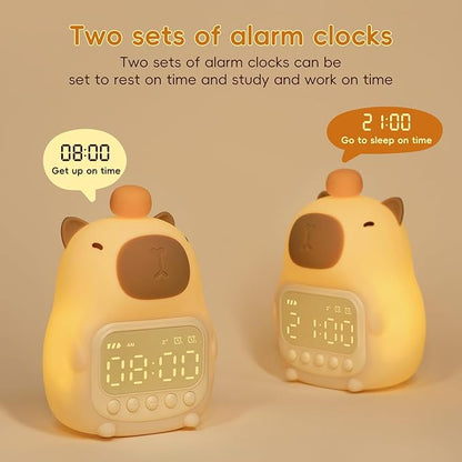 Capybara Alarm Clock with Night Light for Kids, Cute Toddler Alarm Clocks for Bedrooms Ok to Wake Clocks for Girls and Boys, Silicone Animal Tabletop Lamp for Kid, RGB Color