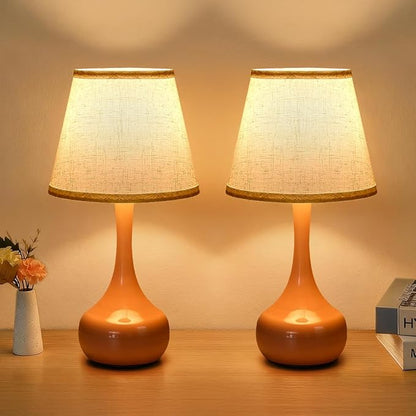 3-Way Dimmable Touch Table Lamps for Nightstand - Small Bedside Lamps with Fabric Shade in Black, Farmhouse Style Desk Lamp for Bedroom, Kids Room, Living Room, Home Office & Reading (Pink)