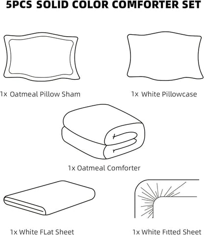 weigelia Twin Comforter Set Oatmeal Fluffy Microfiber Comforter Set for Women and Men Lightweight 5 Pieces Bed in A Bag Soft All Season with Comforters, Flat & Fitted Sheets, Pillowcases & Shams