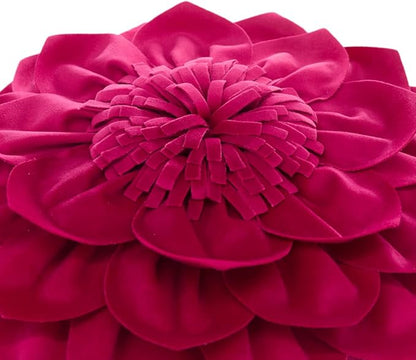 Decorative Throw Pillow 3D Flower Round Pillow Accent Handmade Cushion with Insert for Couch Bed Home Decor 14 inch Rose Red