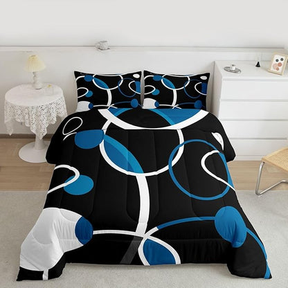 Erosebridal Abstract Comforter Set Full Geometric Bedding, Modern Duvet Insert Black White Blue Quilt Comforter, Circle Bedding Comforters & Sets Luxurious Kids Teen Adults Bedroom Decor 3pcs
