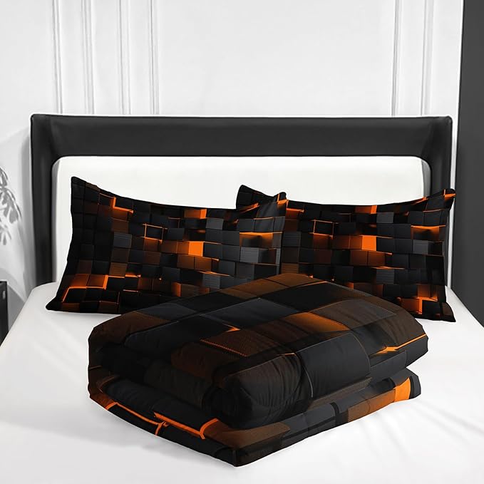 Neon Yellow Black Comforter Set Twin Geometric Kids Bedding Set,3 PCS Geometry Honeycomb Bed Set Modern Quilt Set 1 Comforter 2 Pillow Cases Cool Room Decor All Season B-Side Black