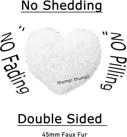 MorroMorn Fluffy Heart Throw Pillows, Shaggy Decorative Pillow for Sofa Couch Bed, Cute Room Decor Decorations for Women Girls Kids (White)