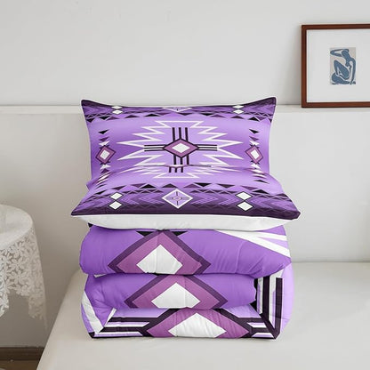 Southwestern Comforter Set Twin Size,Purple Aztec Tribal Arrow Stripes Bedding Set 2Pcs for Kids Teens Women Men Room Decor,Rustic Farmhouse Quilt Set Vintage Cowboy Duvet Insert,1 Pillowcase