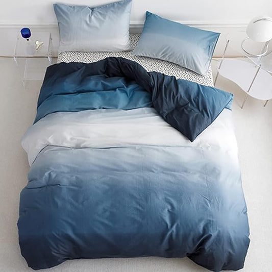Pureant Blue White Gradient Comforter Sets Twin Ocean Sea Blue Bedding Comforters Modern Plain White and Sky Blue Gradient Soft Quilts Farmhouse Abstract Art Watercolor Blanket Warm