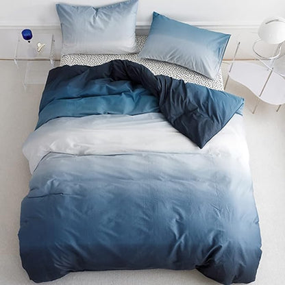 Pureant Blue White Gradient Comforter Sets Full Ocean Sea Blue Bedding Comforters Modern Plain White and Sky Blue Gradient Soft Quilts Farmhouse Abstract Art Watercolor Blanket Warm