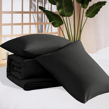 WRENSONGE King Size Comforter Set - 3 Pieces Prewashed Black Comforter Soft Lightweight for All Seasons,Fluffy Down Alternative Comforter King Size with 2 Pillow Shams