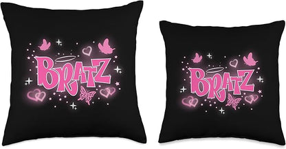Bratz - Pink Y2K Butterfly Logo with Hearts Throw Pillow