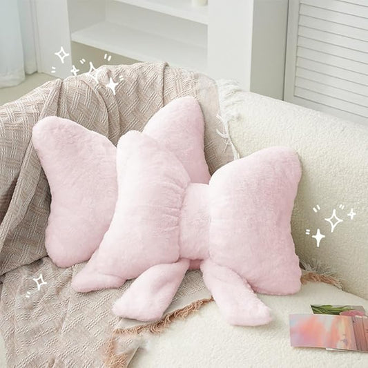 2 Pcs Plush Bow Pillow Cute Bowknot Plush Pillow Soft Bow Lumbar Pillow Home Decorative Throw Pillows for Bed Couch Living Room Decor (Pink)