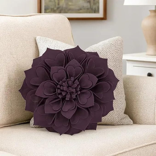 Fennco Styles Handmade 3D Heart-Shaped Petals Flower Decorative Filled Throw Pillow 13" Round - Violet Floral Pillow for Couch, Home Décor and Holiday, Housewarming Gift