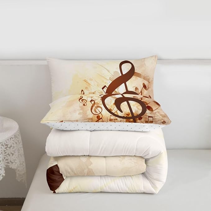 Erosebridal Musical Notes Comforter Set Twin, Retro Rotating Music Down Comforter for Kid Adult, Rock Music Grunge Style Quilted Duvet, Brown Tie Dye Warm Duvet Insert,Lightweight Reversible