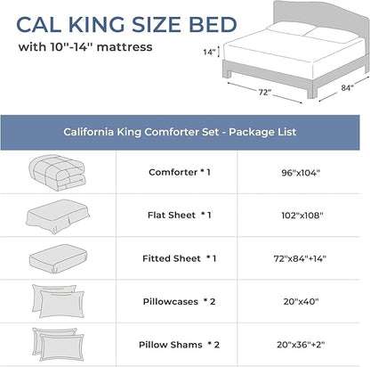 Sasttie California King Comforter Set, 7 Pieces Cal King Bed in a Bag, Complete Bedding Set Includes Comforter, Flat Sheet, Fitted Sheet, Pillowcases and Pillow Shams, Olive