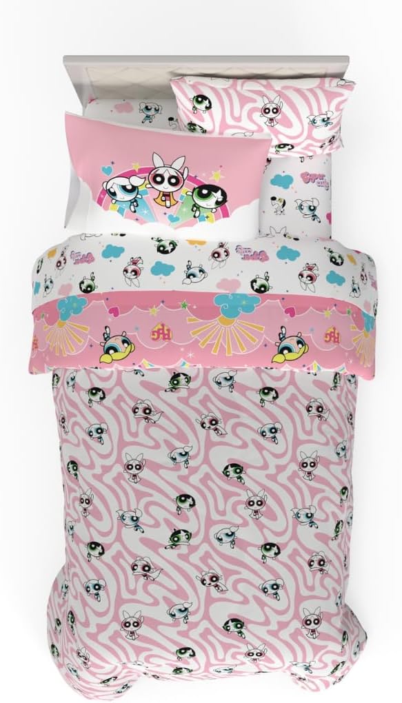 Franco Collectibles Powerpuff Girls Bedding 5 Piece Super Soft Comforter and Sheet Set with Sham, Twin, (100% Official Licensed Product)
